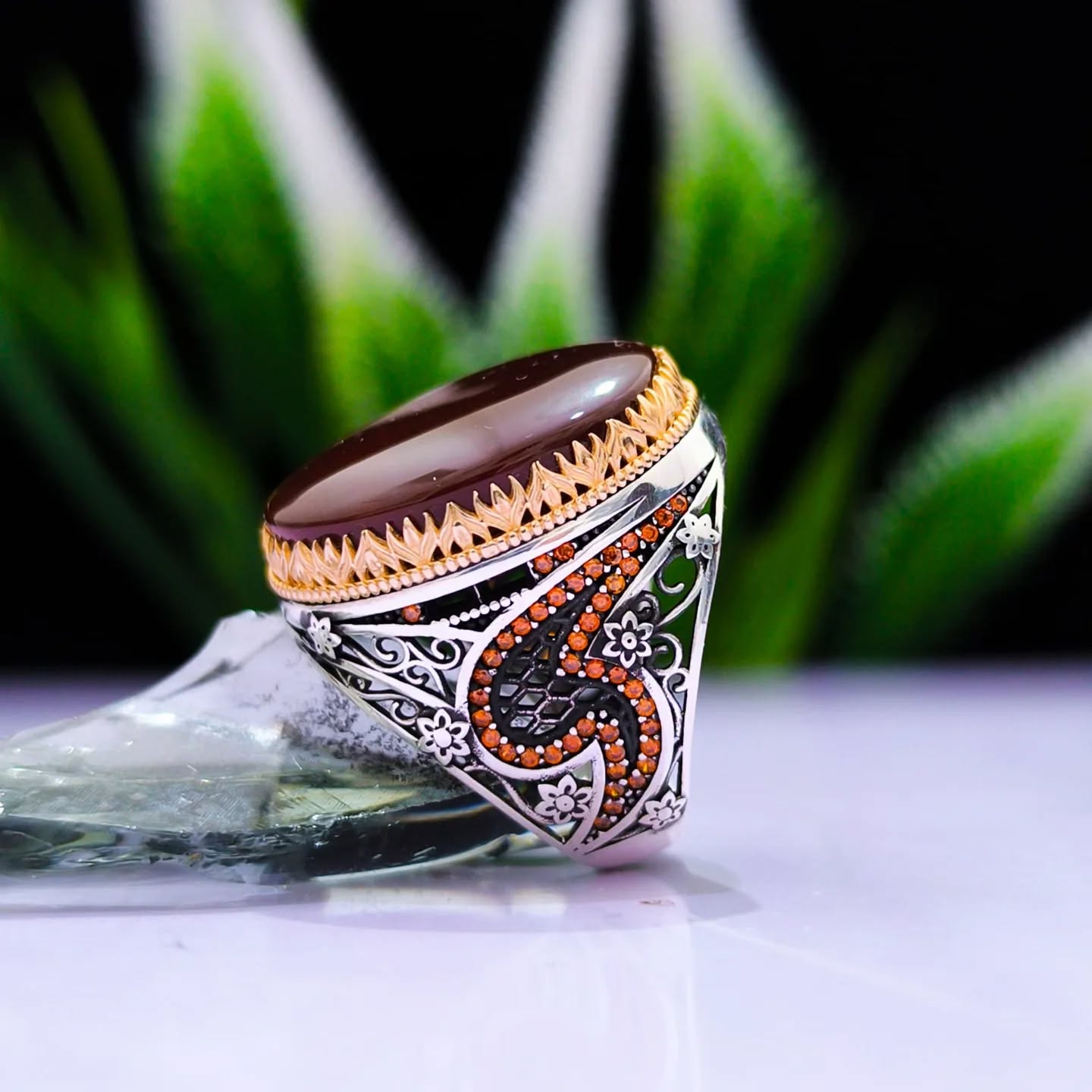 عقيق يمني 1448 خاتم ملكي فضة بعقيق يمني - أوسان.كوم