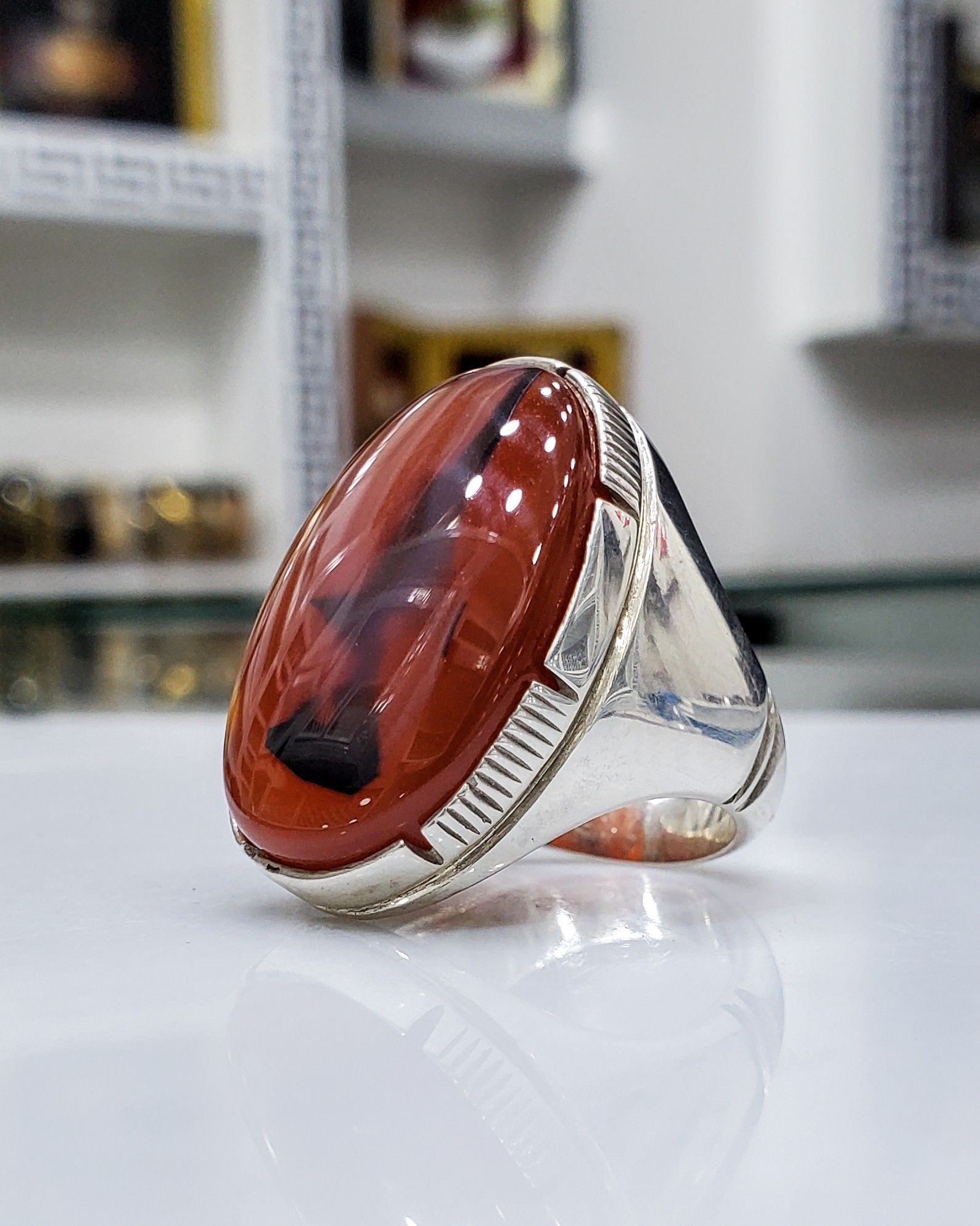 عكل يدوي خاتم 1 خاتم عقيق أحمر يمني فاخر